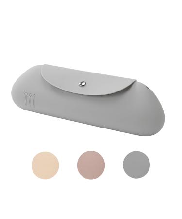 Travel Makeup Brush Holder Magnetic Anti-fall Out Silicone Makeup Bag Makeup Brush Pouch Makeup Brush Organizer for Travel/Outdoor (Grey)
