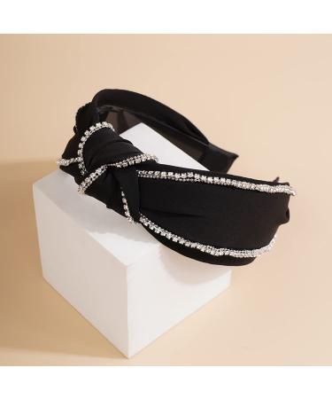 Wiwpar Rhinestone Wide Knot Headband for Women - Black Fashion Hair Hoop Accessories - Buy Online on GoSupps.com