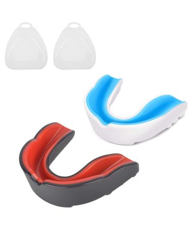 2 pieces of sports oral protection children tooth protection with portable box easy to adapt Sport tooth protection martial arts mouth protection boxing for football mma muay thai hockey rugby kickboxing children (10 years and younger) black & red + white