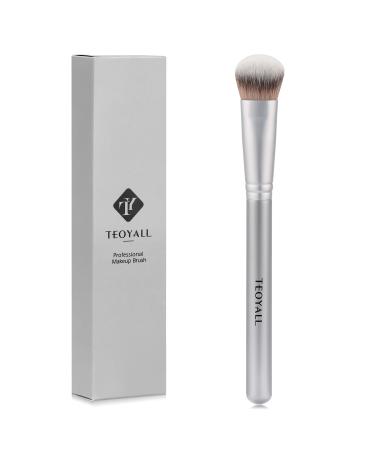TEOYALL Flat Angled Concealer Bronzer Brush Medium Synthetic Bristles Flawless Coverage Multitask Brush with Liquid Cream Powder Silver M