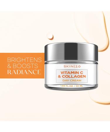 Skin 2.0 Vitamin C and Collagen Daily Face Moisturizer - Anti-Aging Sun Damage Prevention & Skin Tightening Day Cream - Brightening Formula for All Skin Types - 1.69 Fl. oz - Buy Online on GoSupps.com