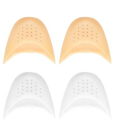Pouch Toe Pad 2 Pairs Silicone Toe-Caps with Breathable Holes Set 2 Colors Soft Ballet Pointe Dances Shoes Front Toe Caps Cover Protector for Dancing Running Hiking High Heels(White & Skin Color)