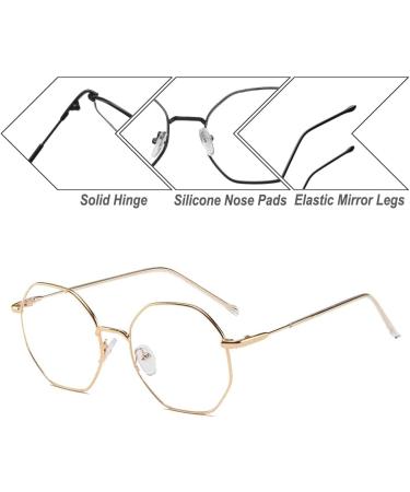 Voolga Classic Blue Light Filter Glasses - Fashionable Polygon Design for Men & Women - Anti-Fatigue Computer Glasses with Gold Metal Legs - Buy Online on GoSupps.com