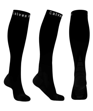 (2 Pairs)Compression Socks / Stockings for Men & Women Speed Up Recovery BEST Graduated Athletic Fit for Travel Running Nurses Shin Splints Flight & Maternity Pregnancy. Boost Stamina Circulation Black / Black L-XL