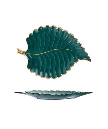 Fruit Dish Gold Plating Ceramic Plate Set Fashion Maple Leaf Design Jewelry Tray Tableware Accessories Dim Sum Fruit Plate Kitchen Dining Dish Green S