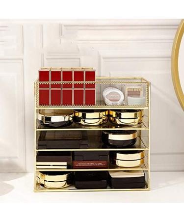 Anncus Fashion Gold Glass Makeup Organizer Lipstick Holder Perfume Organizer Makeup Powder Eyeshadow Storage Box Desktop Cosmetic Box - (Color: Gold) - Buy Online on GoSupps.com