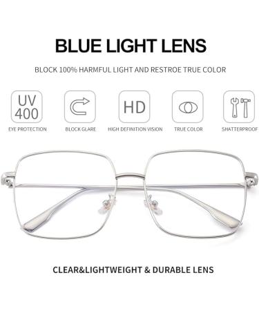 Shop Dollger Blue Light Filter Glasses for Men & Women - Anti Blue Light Square Metal Frame for PC TV & Gaming - Stylish Silver Design - Buy Online on GoSupps.com