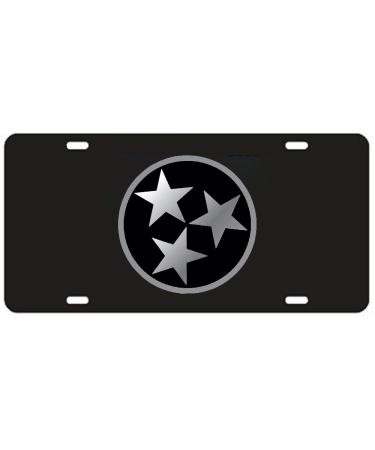 Craftique Tennessee Volunteers Black Tri-Star Laser Cut License Plate - Mirrored Logo