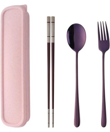Stainless Steel Fork Spoon Chopsticks Set with Durable Case - Purple | Ideal for Home, Camping, Traveling, Hiking - Buy Online on GoSupps.com