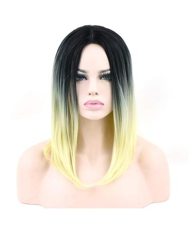 LFMDJF 11 Colors Synthetic Hair Black To Red Hair Short Straight Wigs High Temperature Fiber Wig for Women 16inches T1B/613 NC/4HL