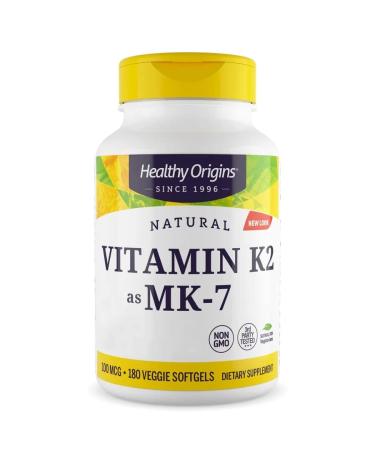 Healthy Origins Vitamin K2 as MK-7 100 mcg 180 Vegetarian Softgels Laboratory Tested High Strength Gluten Free SOYA Free Non-GMO