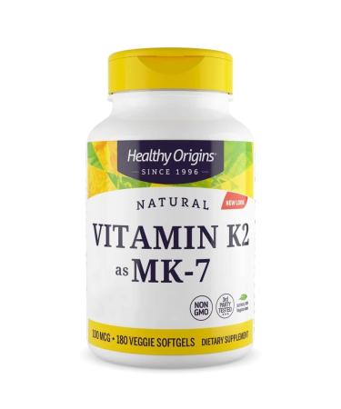Healthy Origins Vitamin K2 as MK-7 100 mcg 180 Vegetarian Softgels Laboratory Tested High Strength Gluten Free SOYA Free Non-GMO