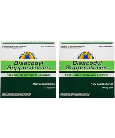 Bisacodyl Suppositories 10mg Fast-Acting Laxative for Constipation Relief Rectal Suppository for Adults- Stool Softener Medicated Suppositories- Daily Stimulant Laxative (100 Count) (Pack of 2) 100 Count (Pack of 2)