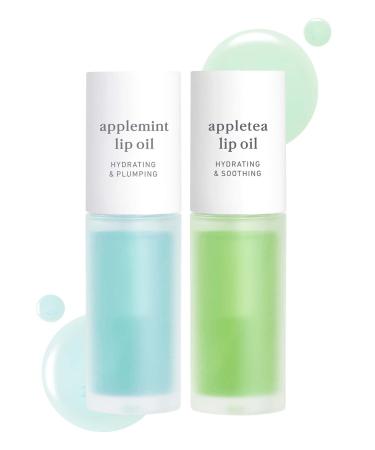 NOONI Appleseed Lip Oil Set - Applemint & Appletea | with Apple Seed Oil  Lip Oil Duo  Lip Stain  Gift Sets  For Chapped and Flaky Lips 17 Duo (Applemint & Appletea)