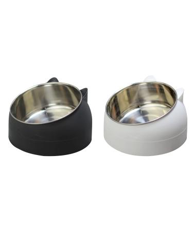 2 Pack Stainless Steel Pet Cat Bowl Cat Food Bowl Cat Water Bowl (200 ml black+white) black+white 200 ml