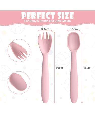HOTUT Self-Feeding Weaning Spoons Forks 4pcs - Silicone Baby Utensils Set in Pink Yellow - Buy Online on GoSupps.com