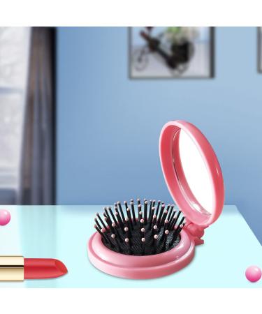 Folding Hair Brush with Mirror - Mini Compact Massage Comb for Girls and Women (Pink+White) - Buy Online on GoSupps.com
