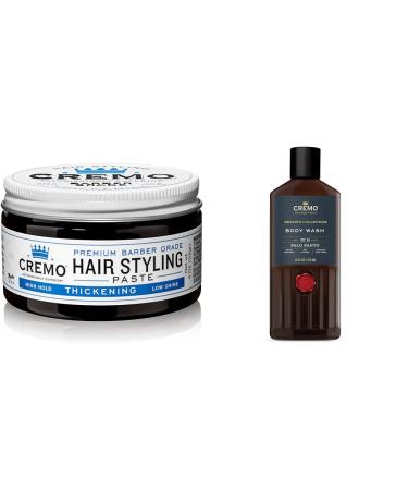 Cremo Barber Grade Hair Styling Thickening Paste and Palo Santo Body Wash Bundle 4 Oz and 16 Fl Oz Thickening Paste + Palo Santo Body Wash Hair Styling Agent