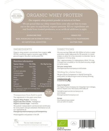 The Organic Protein Co. Madagascan Vanilla Organic Whey Protein Powder 1.2kg - Gluten & Soya Free with BCAA | Ideal for Shakes & Snacks - Buy Online on GoSupps.com