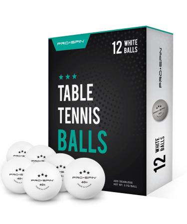 PRO-SPIN Ping Pong Balls - 3-Star Table Tennis Balls | High-Performance 40+ ABS Training Balls | Orange or White | Ultimate Durability for Indoor / Outdoor Ping Pong Tables, Competitions, Games Pack of 12 White