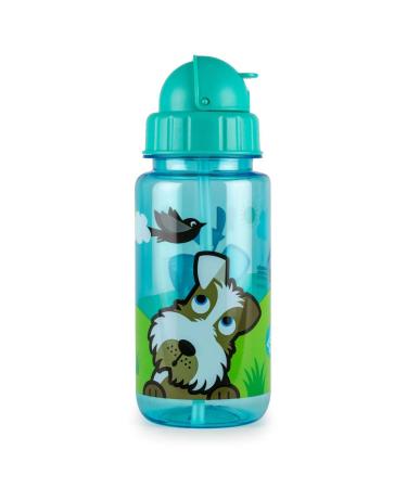 TUM TUM Flip Top Kids Water Bottle With Straw Tritan Toddler Water Bottle 400ml BPA Free (Scruff the Dog)
