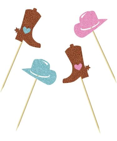 UXYOKM 24Pcs Gender Reveal Cupcake Toppers Glitter Cow Boy or Girl Cupcake Picks Blue Pink Cowboy Hat and Boots Gender Reveal Theme Baby Shower Kids Birthday Party Cake Decoration Supplies - Buy Online on GoSupps.com