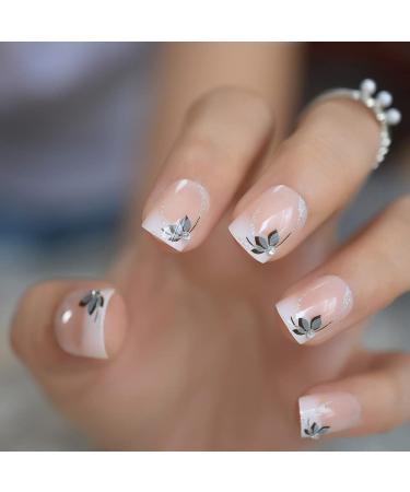 Short Flower Classic Press On Acrylic Nails - Square Natural Design - Buy Online on GoSupps.com