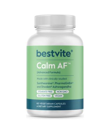 Calm AF (Advanced Formula) (60 Veggie Caps) - Clinically Studied Shoden Ashwagandha Suntheanine L Theanine PharmaGABA - No Stearates - Vegan - Non GMO - Gluten Free - Ashwagandha & GABA Supplements