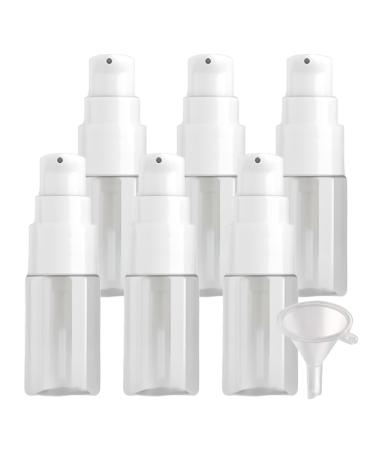 ZEOABSY 6 Pieces 10 ml Transparent Lotion Bottles with White Pump 10ml Empty PET Plastic Lotion Pump Bottle Cosmetic Gel Travel Container for Cosmetic Make up Cleaning + 1 x Funnel Transparent 10ml