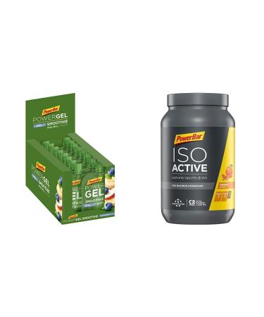 Powerbar Powergel Smoothies Banana BlueBerry 16x90g & Isoactive Orange 1320g - Isotonic sports drink - dried - 5 electrolyte + C2max Banana Blueberry Bundle with orange isotonic sports drink