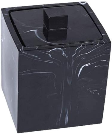 FBWSM Marble Cotton Swab Box With Lid For Makeup Cotton Swabs Makeup Cotton Swabs Glass-Black
