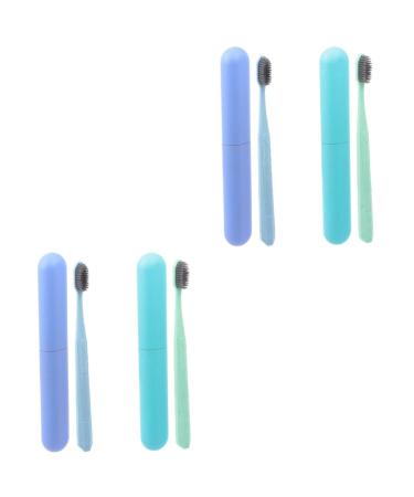 PartyKindom 4 Piece Toothbrush Set Travel Toothbrush Container for Colored Toothbrushes Wooden Toothbrush Ultra Toothbrush Gum Care Toothbrush Natural Gift Travel PP Raw Material