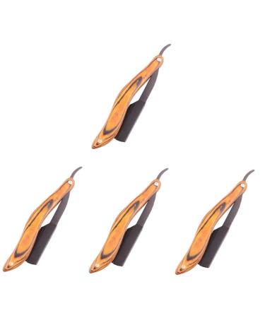 Minkissy 4 pieces of folding out during shaving while razoring men's razor Razor made of stainless steel wrinkle knife holder manual razor man wooden handle rustproof steel as shown