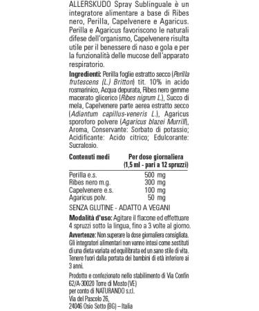 NATURANDO srl Naturando Aller Skudo Food supplement for the body with blackcurrant perilla and agaricus Spray 30 ml - Buy Online on GoSupps.com