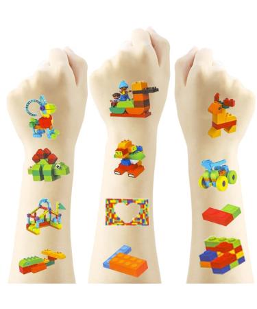 Building Block Temporary Tattoos 96 Pcs Building Block Tattoos Birthday Party Supplies Decorations Tattoos Stickers Super Cute Party Favors Kids Girls Boys Gifts Classroom School Prizes Rewards Themed