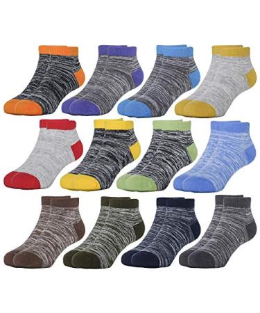 Hzcojulo Kids Toddler Half Cushion Low Cut Athletic Ankle Cotton Socks for Boys Girls Size Age 1-15 Years -12 Pairs Multicoloured 11-13 Years