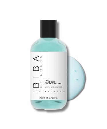 BIBA DE SOUSA The Mandelic Cleansing Gel - Gentle Sulfate-Free Foaming AHA and Mandelic Acid Skin Cleanser- Antioxidant Botanical Blend - For All Skin Types (8oz)