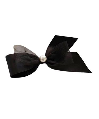 Black Satin Bow Hair Clip with Faux Pearl Decoration Men Girls Ideal for Parties Weddings Daily WearArtificial Pearl Mesh Hair Bow Pin for Women Girls