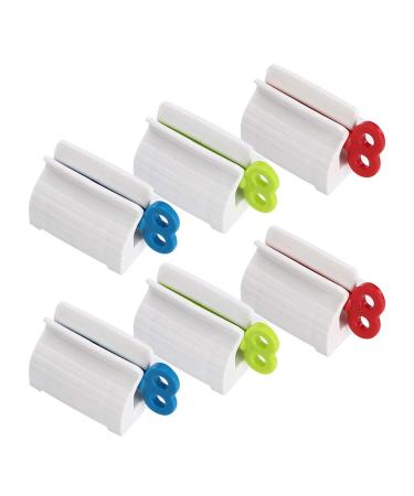 Juhonnz toothpaste dispenser 6 rolling tubes queiat toothpaste squeezing toothpaste squirts for toothpaste seat holder cream ointment and paste holder multi -purpose red blue green