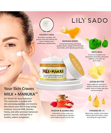 Lily Sado Milk + Manuka Coconut Milk & Manuka Honey Face Moisturizer - Anti-Aging Daily Facial Cream with Cocoa Butter - Organic & Cruelty-Free - Buy Online on GoSupps.com