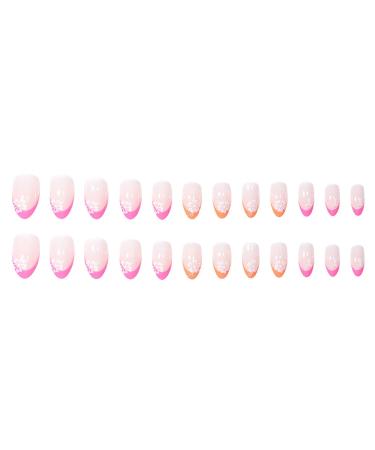 Buy French Tip Press On Nails - Short Almond Floral Designs | Glossy Full Cover Fake Nails - 24 Pcs for Women & Girls - Buy Online on GoSupps.com