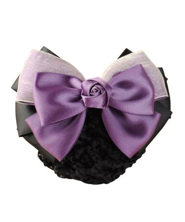 UUYYEO Bowknot Hair Snood Net Barrette Bun Cover Bow Hair Clip Knit Hairnet Bow Bun Bow Headdress Hair Accessories for Lady Women Purple