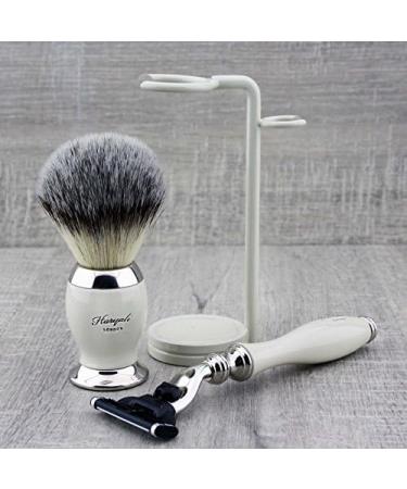 3 Pc Men's Shaving Kit | 3 Edge Razor Synthetic Badger Hair Brush & Stand | Perfect Gift for Men - Buy Online on GoSupps.com