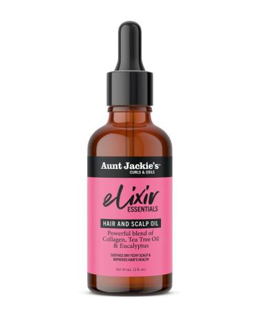 Aunt Jackie's Elixir Essentials Hair & Scalp Oil  Collagen  Tea Tree Oil & Eucalyptus  Thickens & Supports Hair Growth  2 oz