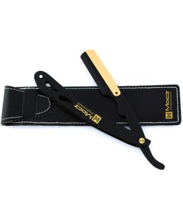 Premium BLACK & GOLD Stainless Steel Straight Edge Barber Razor - Exchangeable Blade Safety Razor - Macs-045B - Buy Online on GoSupps.com