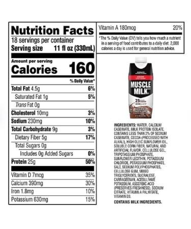 Muscle Milk Protein Shake - Zero Sugar 25g Protein Vitamins A C & D 5g Fiber - 11 Fl Oz Pack of 6 - Energizing Snack - International Shipping Available - Buy Online on GoSupps.com