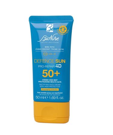 Bionike Defence Sun - Matte Face Sunscreen SPF 50+ for Oily Skin with Blemishes Sebonormalizing & Antioxidant Action Waterproof & Non-Sticky Uniform & Skin Repair 2x50