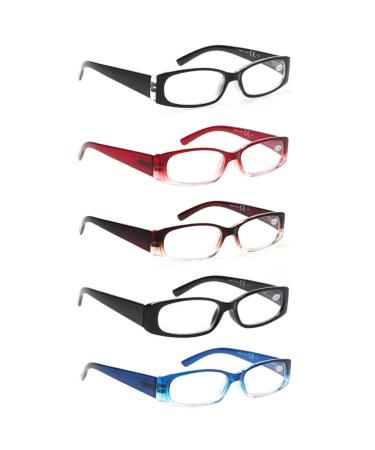 5 Pack Spring Hinge Reading Glasses Rectangular Fashion Quality Readers for Men and Women 5 Pack Mix 2.5 x