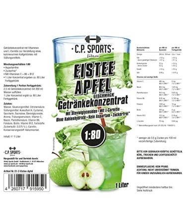 C.P.Sports Sugar-Free Beverage Syrup - 1L Apple Concentrate with Pump Dispenser for Iced Mineral Drinks & Vitamins - Perfect for Sports Hydration - Buy Online on GoSupps.com