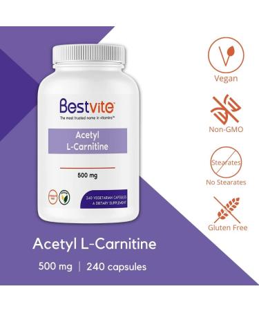 BESTVITE Acetyl L-Carnitine 500mg (240 Vegetarian Capsules) - Vegan, Non-GMO, Gluten-Free - 240 Count - Buy Online on GoSupps.com